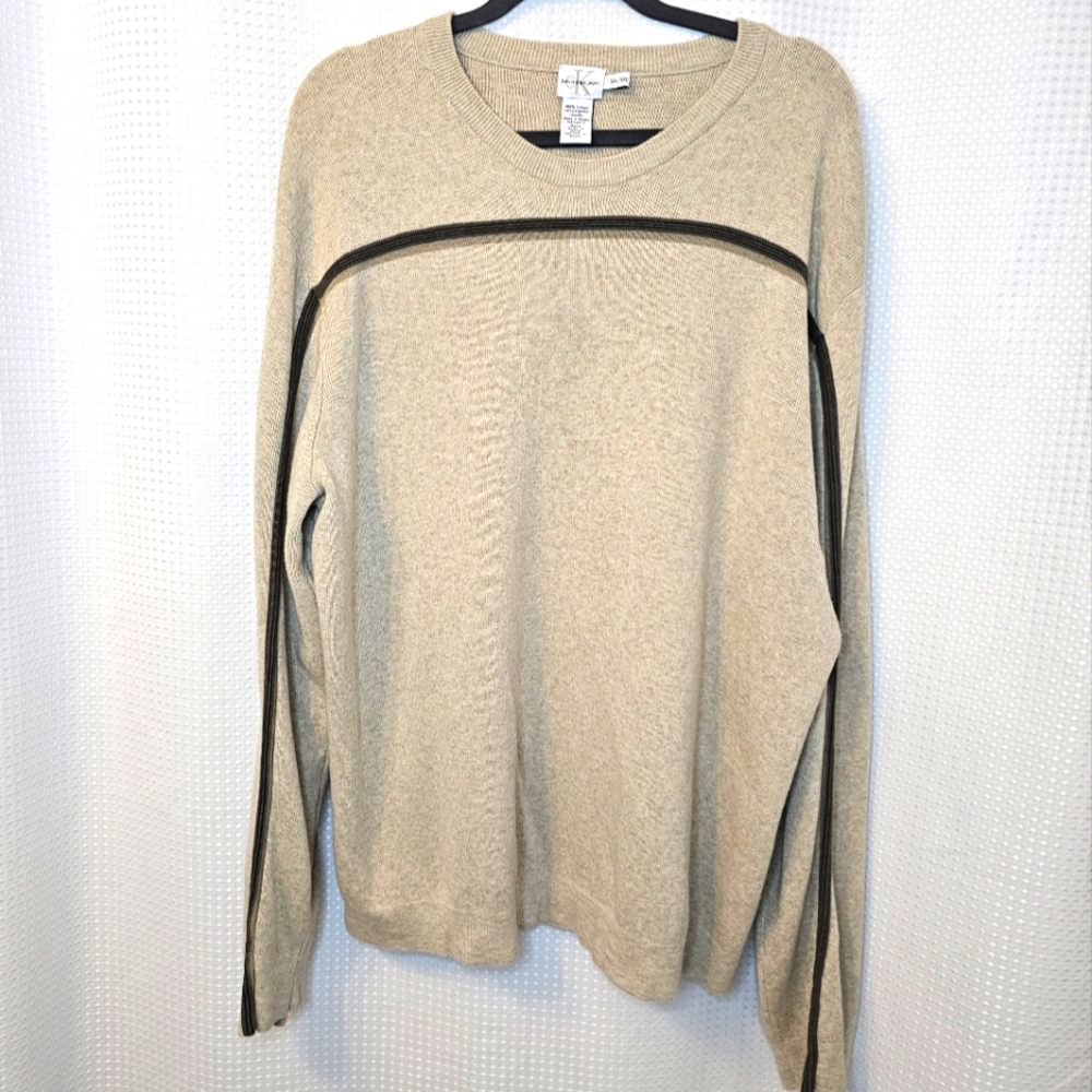 Calvin Klein Long Sleeve Crew Neck Sweater Size XXL Beige 100% Cotton CK Logo